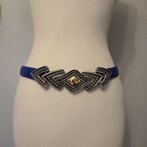 Vintage 80's cobalt blue leather belt